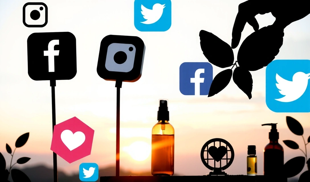 A collage of social media icons gracefully integrated into a health and beauty theme, symbolizing community and connection.